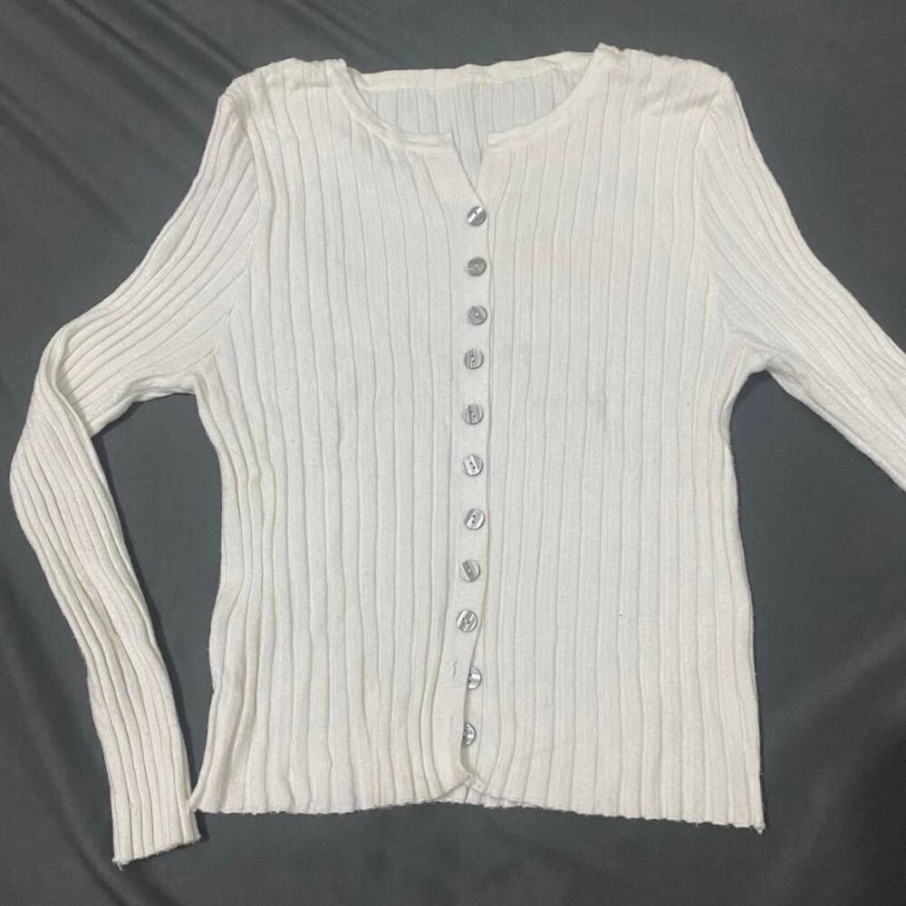 White Ribbed Button Top - image 1